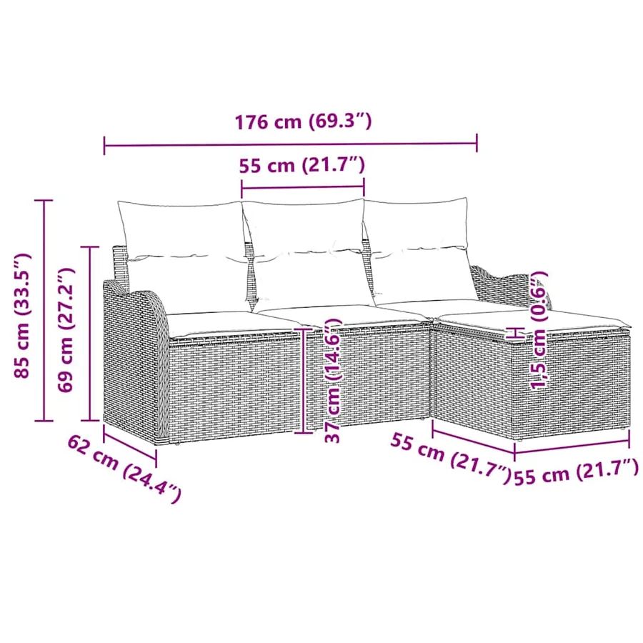 Ensemble de canapé de jardin 4 pcs Beige polyrotin - 13
