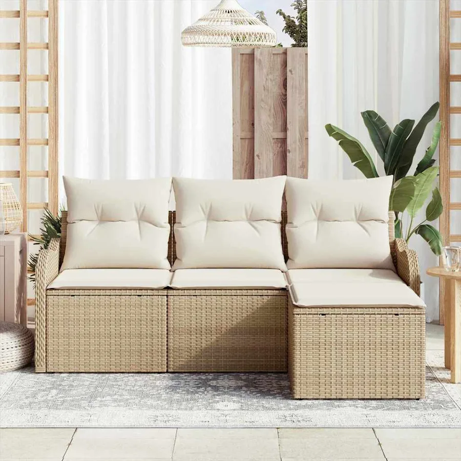 Ensemble de canapé de jardin 4 pcs Beige polyrotin - 3