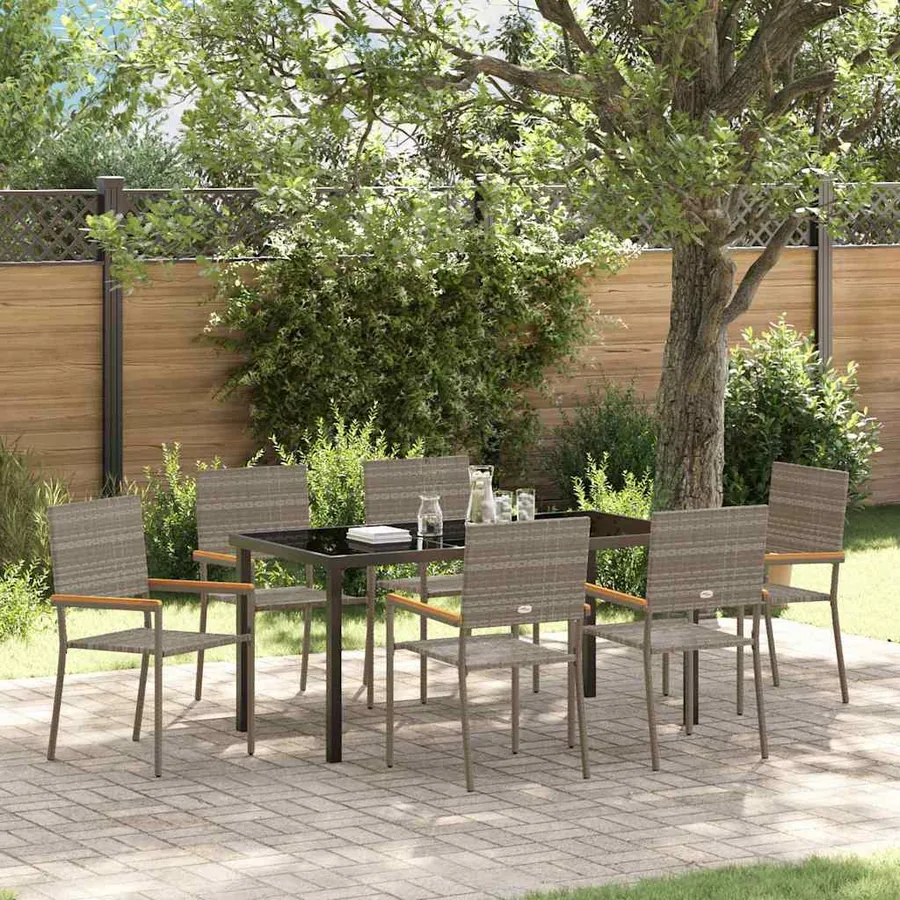 Ensemble de salle à manger pour jardin 7 pcs Gris polyrotin