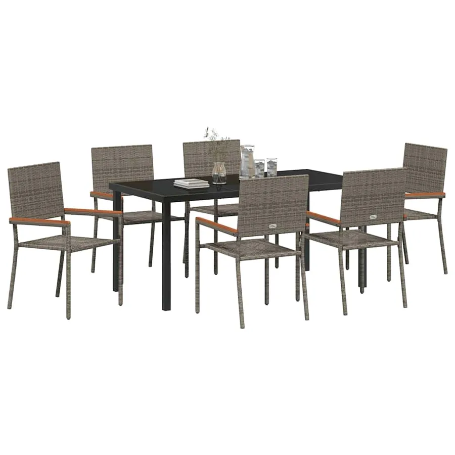 Ensemble de salle à manger pour jardin 7 pcs Gris polyrotin - 3