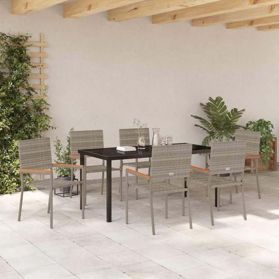 Ensemble de salle à manger pour jardin 7 pcs Gris polyrotin - 4