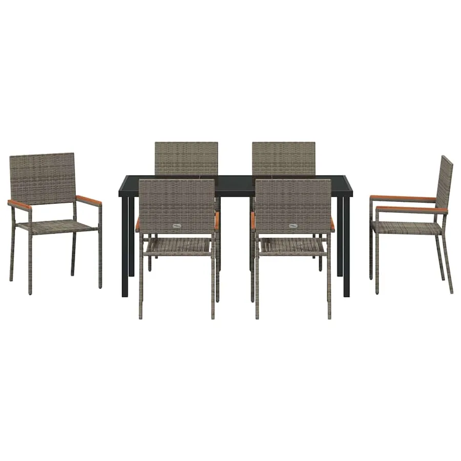 Ensemble de salle à manger pour jardin 7 pcs Gris polyrotin - 7