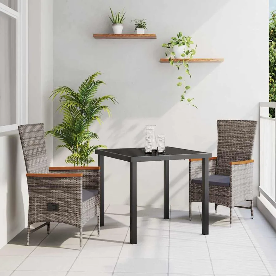 Ensemble de salle à manger pour jardin avec coussin 3 pcs Gris