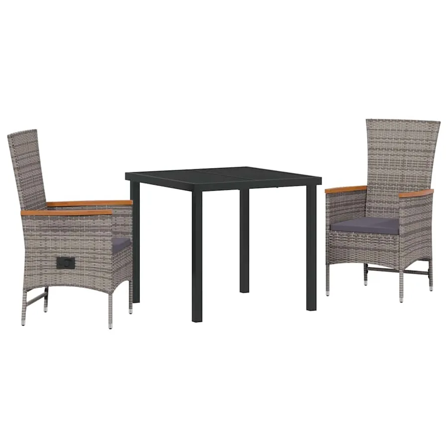 Ensemble de salle à manger pour jardin avec coussin 3 pcs Gris - 2