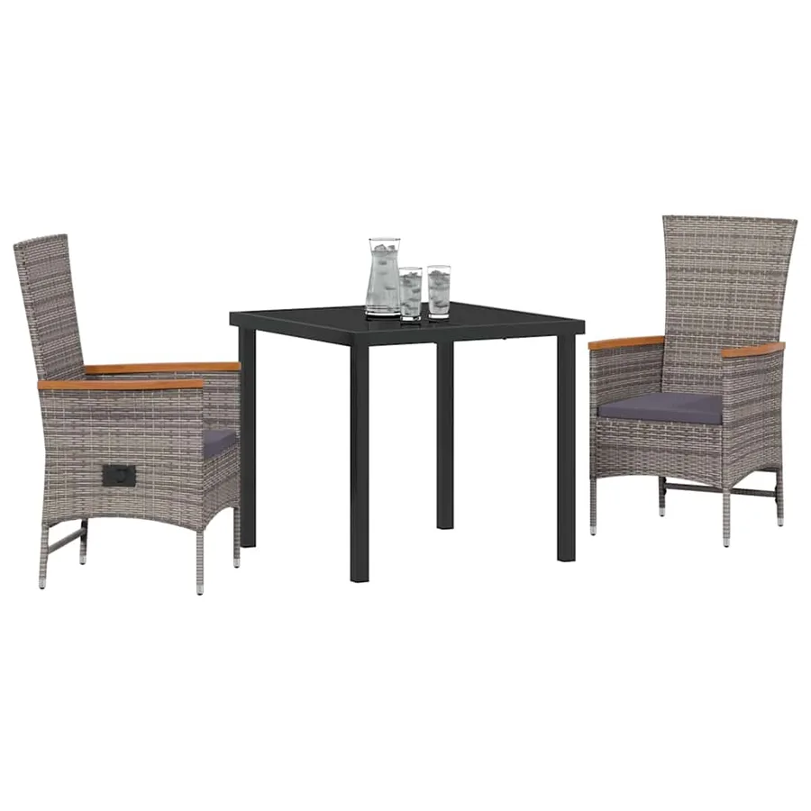 Ensemble de salle à manger pour jardin avec coussin 3 pcs Gris - 3