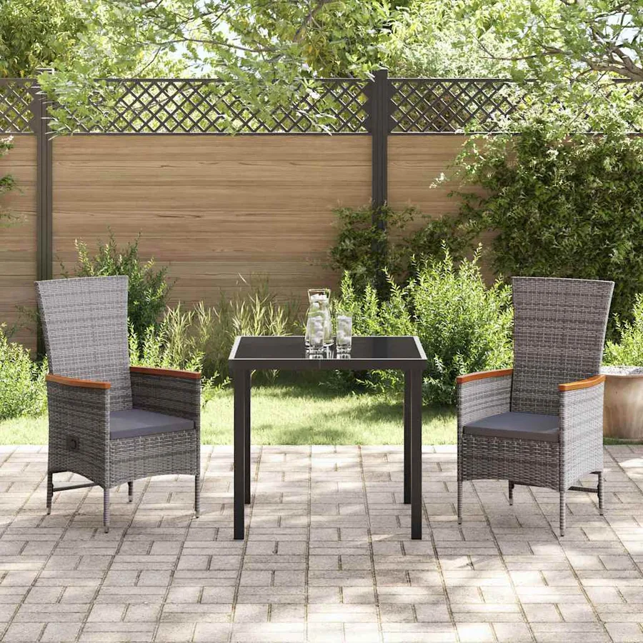 Ensemble de salle à manger pour jardin avec coussin 3 pcs Gris - 4