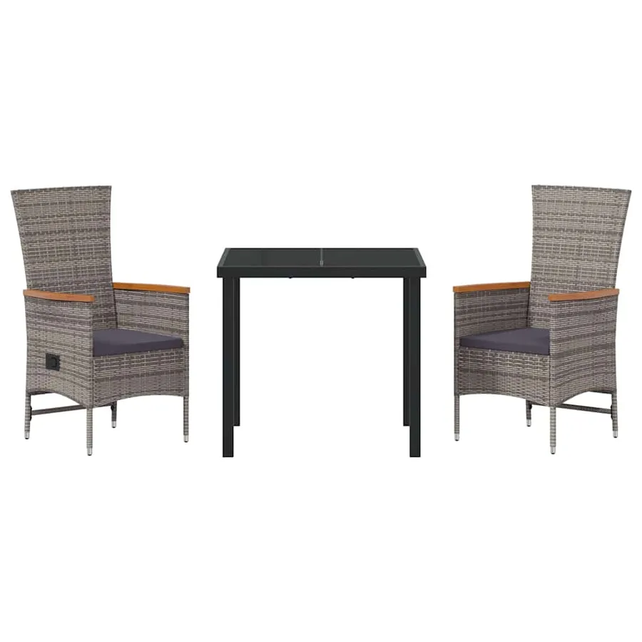 Ensemble de salle à manger pour jardin avec coussin 3 pcs Gris - 7