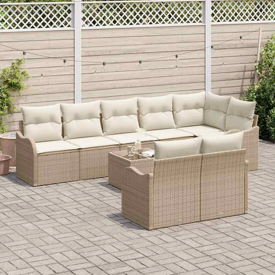 Ensemble de canapé de jardin 9 pcs Beige et blanc polyrotin - 3