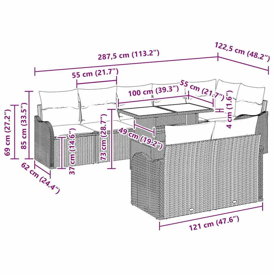 Ensemble de canapé de jardin 9 pcs Beige Poly Rattan - 6