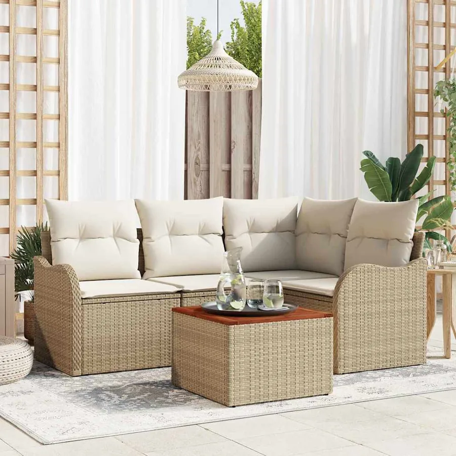Ensemble de canapé de jardin 5 pcs Beige et crème polyrotin