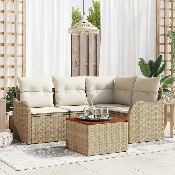 Ensemble de canapé de jardin 5 pcs Beige et crème polyrotin