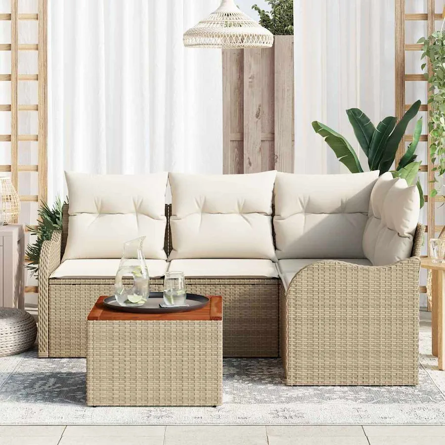 Ensemble de canapé de jardin 5 pcs Beige et crème polyrotin - 3