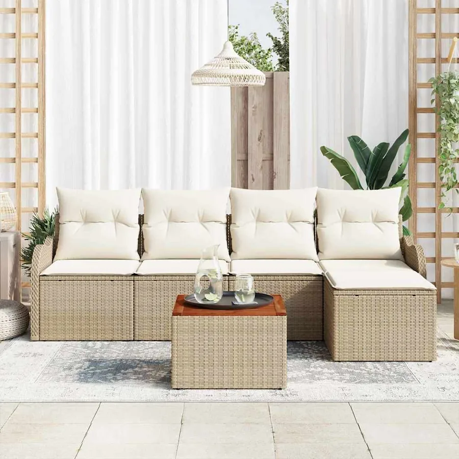 Ensemble de canapé de jardin 6 pcs Beige et crème polyrotin