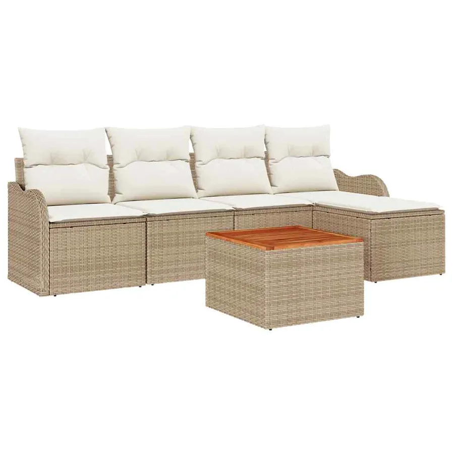 Ensemble de canapé de jardin 6 pcs Beige et crème polyrotin - 2