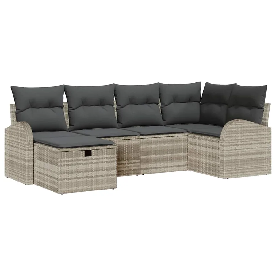 Ensemble de Canapés avec coussin 6 pcs Gris clair polyrotin - 2