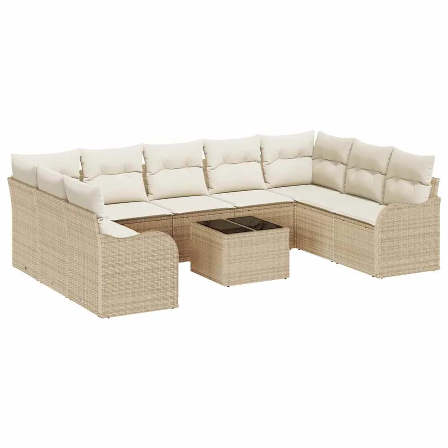 Ensemble de canapé de jardin 10 pcs Beige et blanc Poly rotin - 2