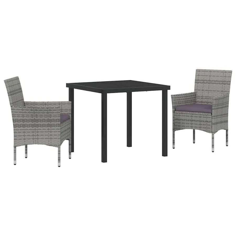 Ensemble de salle à manger pour jardin 3 pcs Gris polyrotin - 2