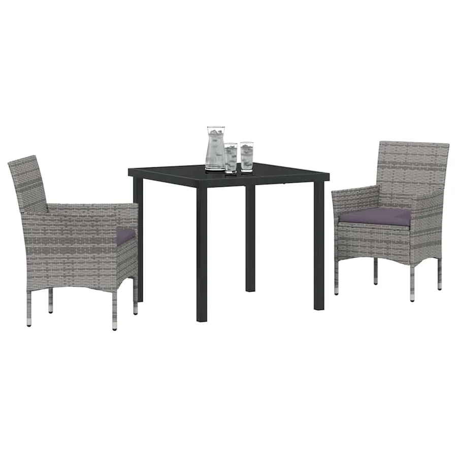 Ensemble de salle à manger pour jardin 3 pcs Gris polyrotin - 3