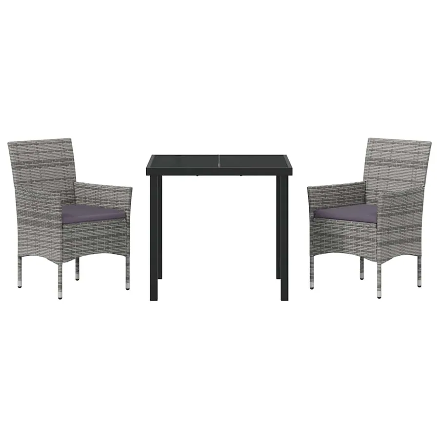 Ensemble de salle à manger pour jardin 3 pcs Gris polyrotin - 7