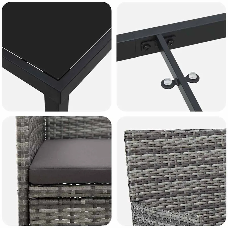Ensemble de salle à manger pour jardin 3 pcs Gris polyrotin - 9
