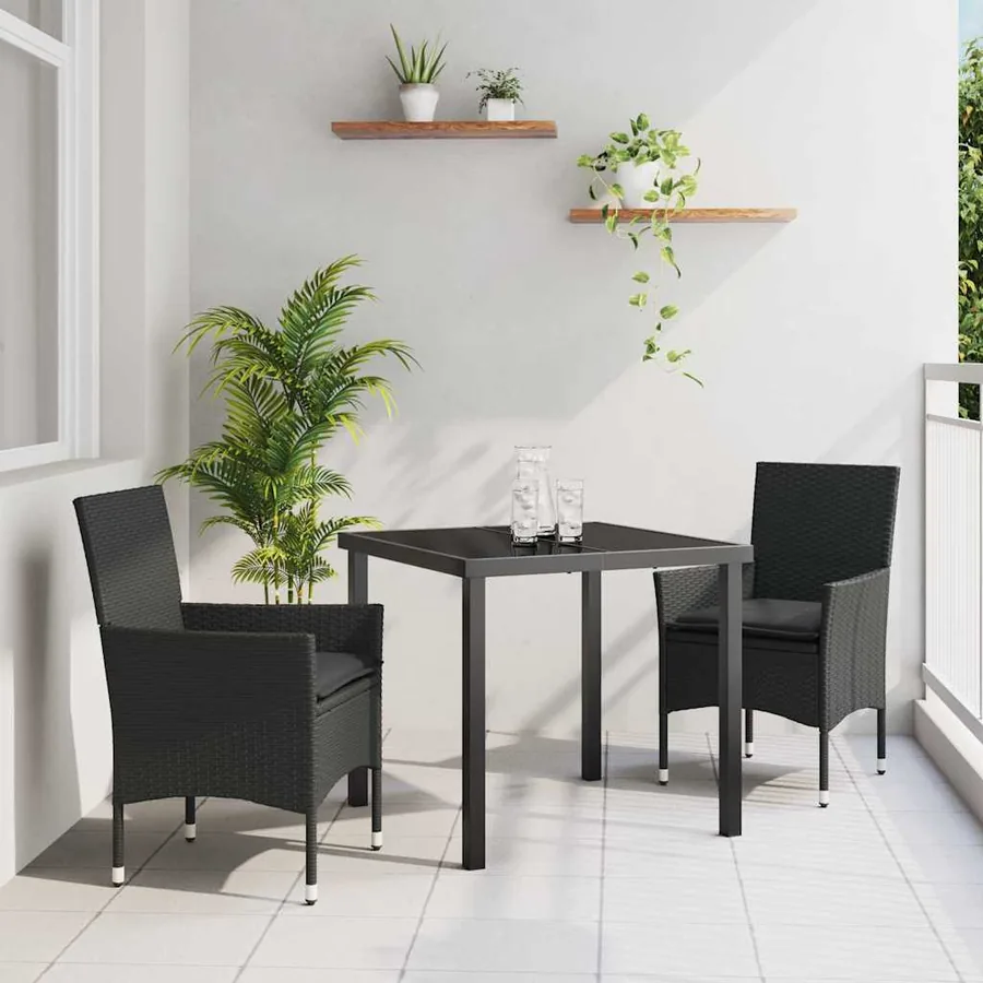 Ensemble de salle à manger pour jardin 3 pcs Noir polyrotin