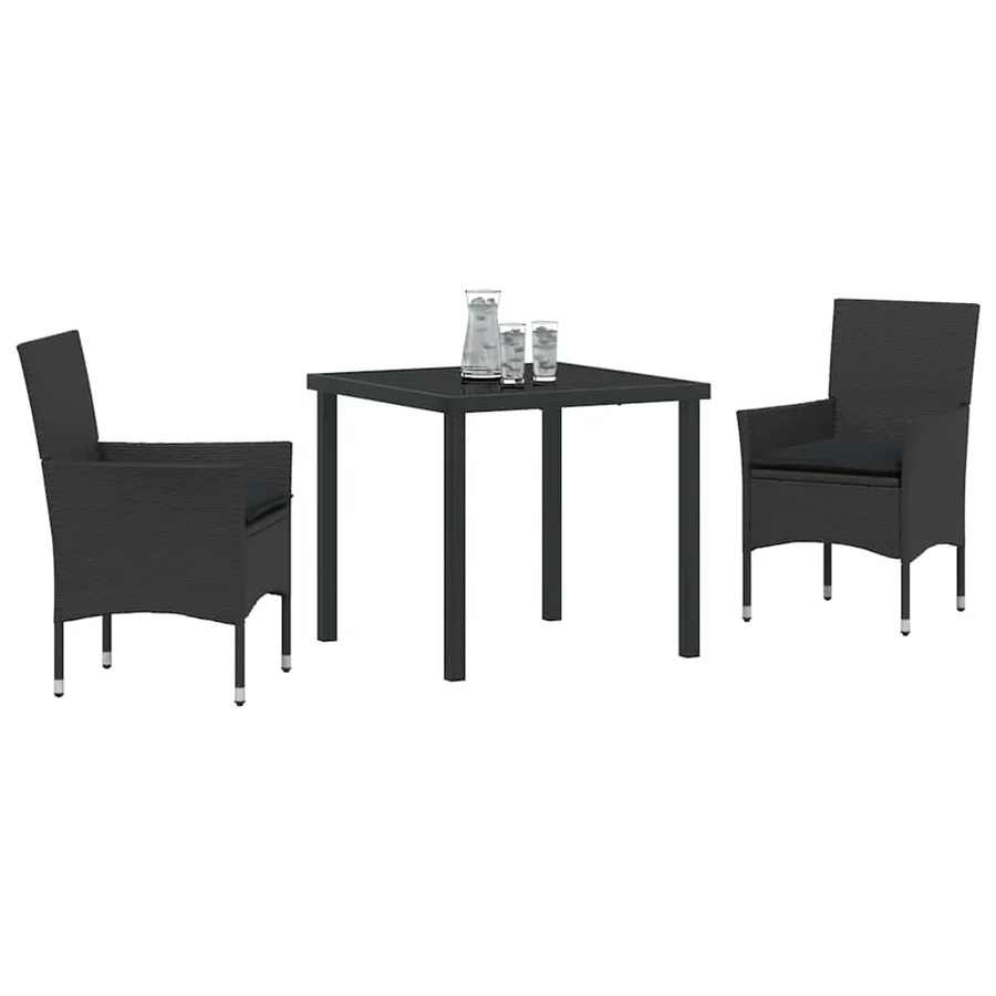 Ensemble de salle à manger pour jardin 3 pcs Noir polyrotin - 3