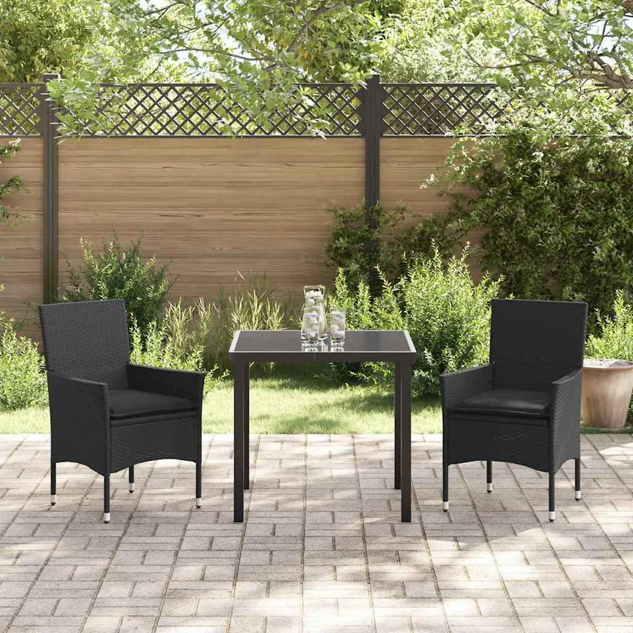 Ensemble de salle à manger pour jardin 3 pcs Noir polyrotin - 4