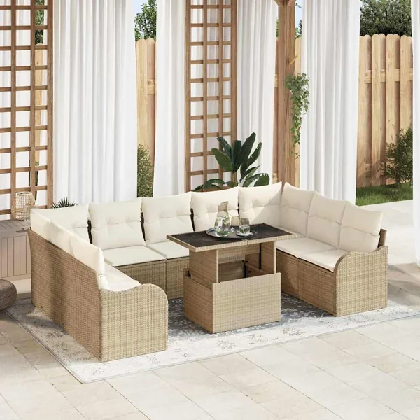 Ensemble de canapé de jardin 10 pcs Beige Poly Rattan