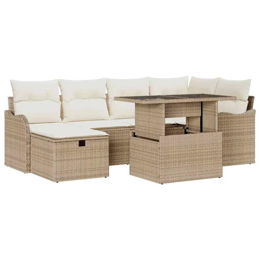 Ensemble de canapé de jardin 7 pcs Beige Poly rotin - 2