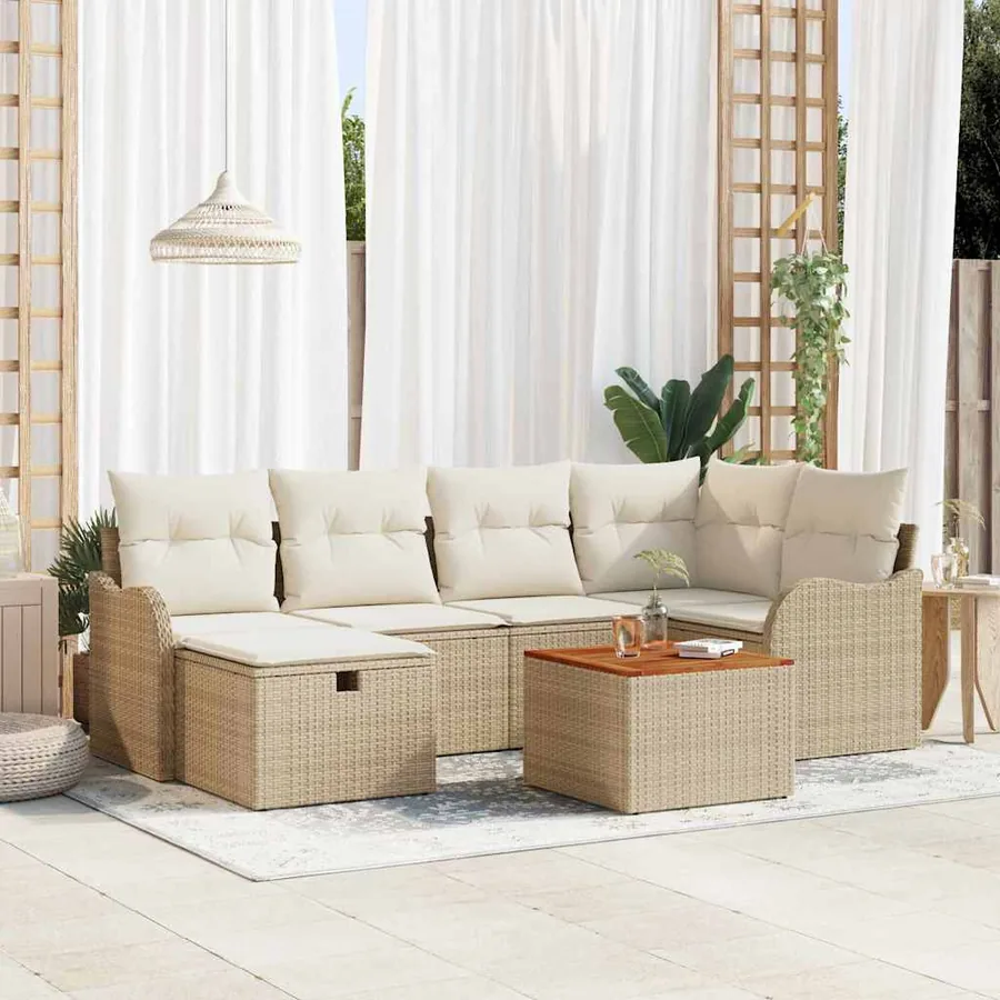 Ensemble de canapé de jardin 7 pcs Beige Poly rotin