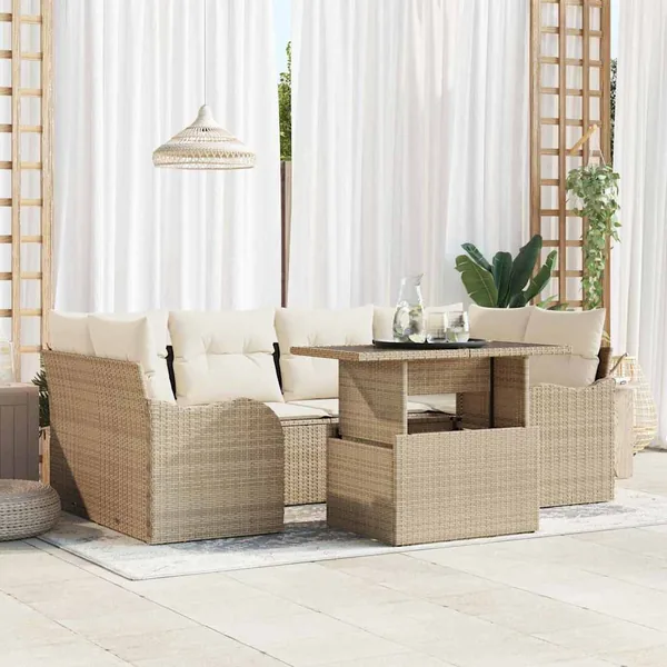Ensemble de canapé de jardin 7 pcs Beige Poly Rattan