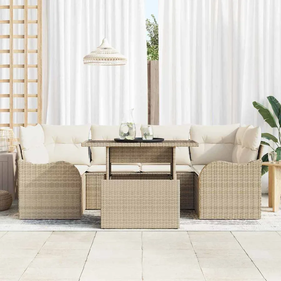 Ensemble de canapé de jardin 7 pcs Beige Poly Rattan - 3