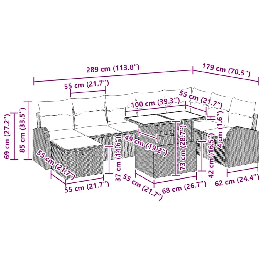 Ensemble de canapé de jardin 9 pcs Gris clair Poly rotin - 12