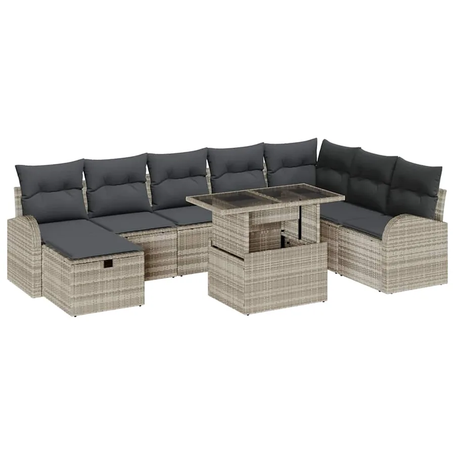 Ensemble de canapé de jardin 9 pcs Gris clair Poly rotin - 2