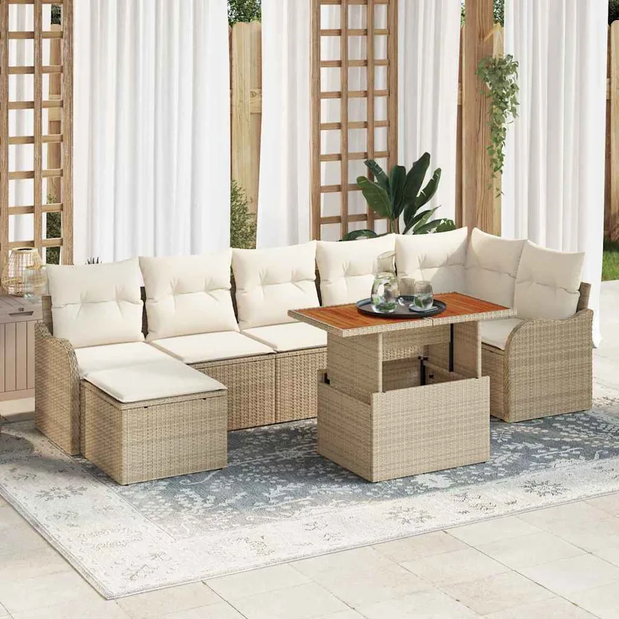 Ensemble de canapé de jardin 8 pcs Beige Poly rotin