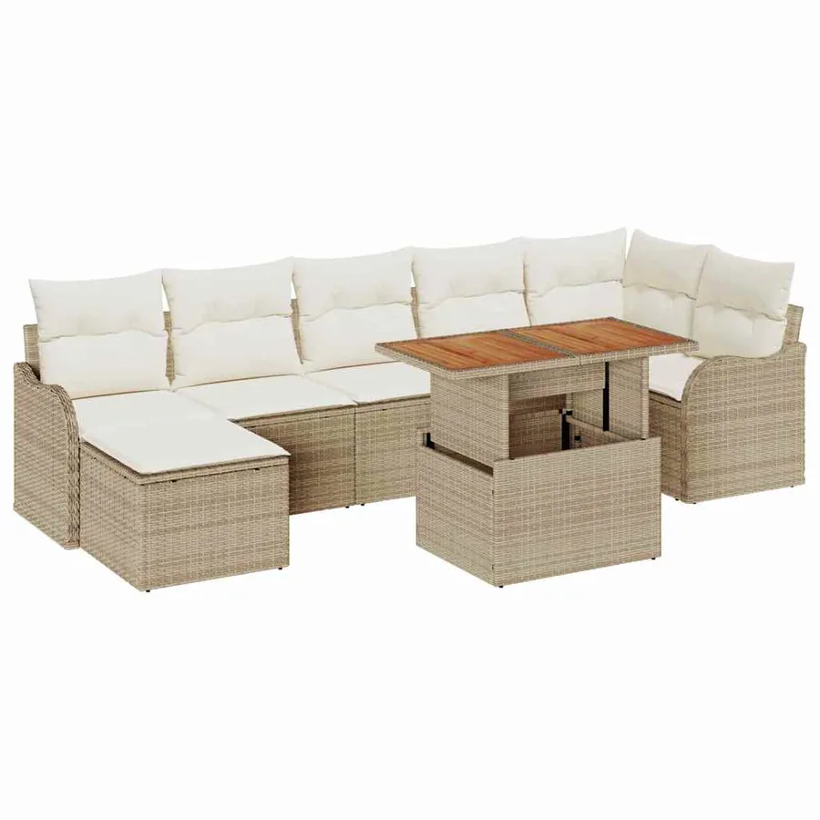Ensemble de canapé de jardin 8 pcs Beige Poly rotin - 2