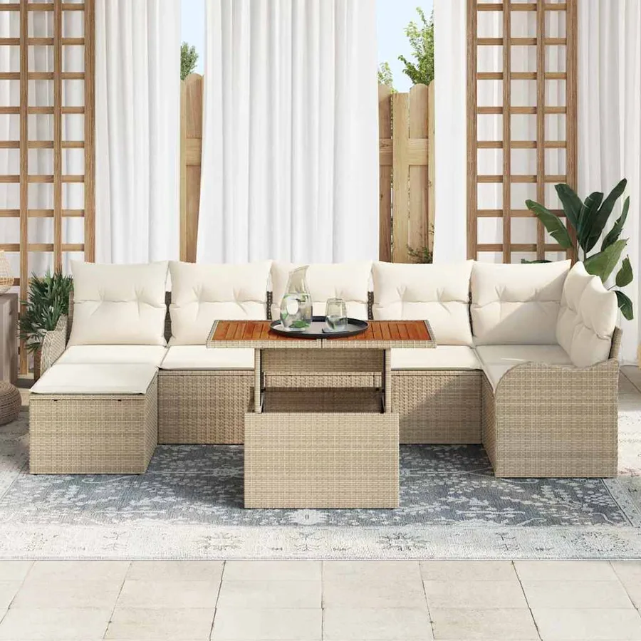 Ensemble de canapé de jardin 8 pcs Beige Poly rotin - 3