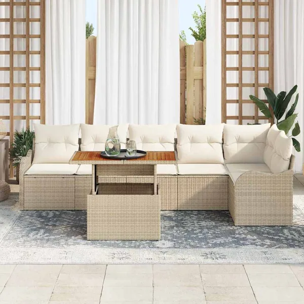 Ensemble de canapé de jardin 7 pcs Beige Poly rotin