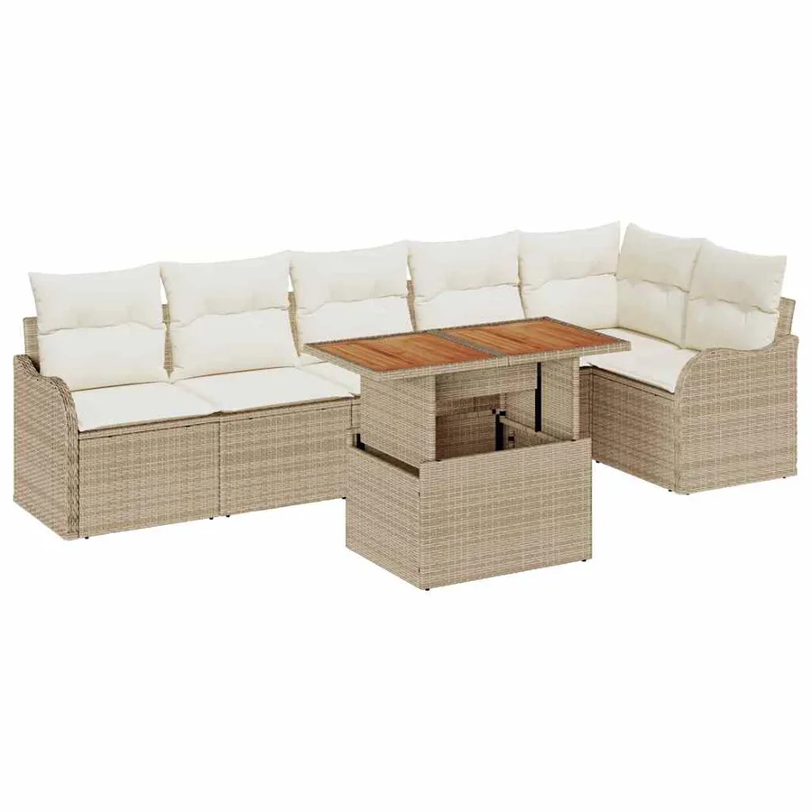 Ensemble de canapé de jardin 7 pcs Beige Poly rotin - 2