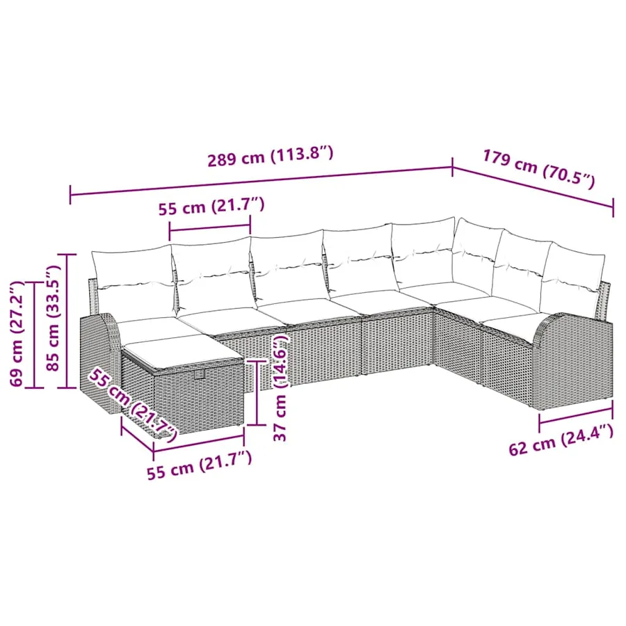 Ensemble de Canapés avec coussin Gris clair polyrotin - 10