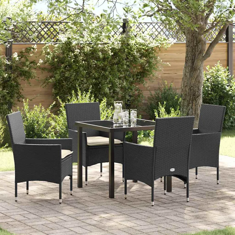 Ensemble de salle à manger pour jardin 5 pcs Noir polyrotin