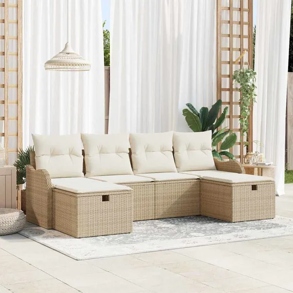 Ensemble de canapé de jardin 6 pcs Beige Poly rotin