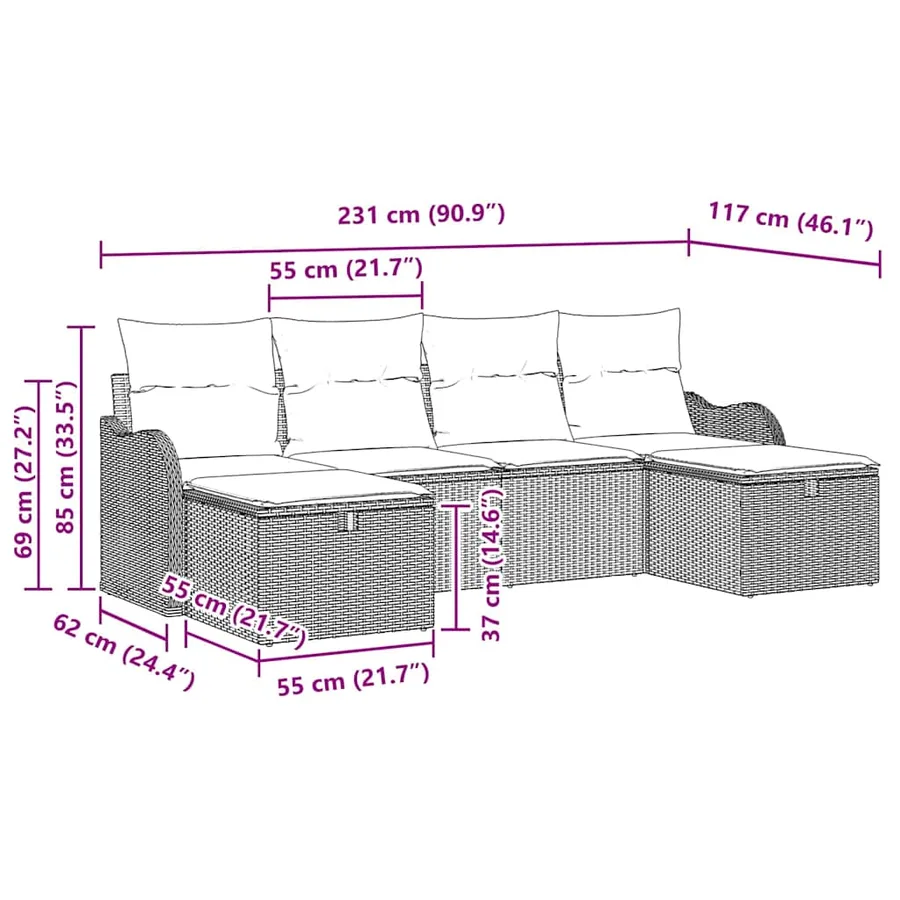 Ensemble de canapé de jardin 6 pcs Beige Poly rotin - 12