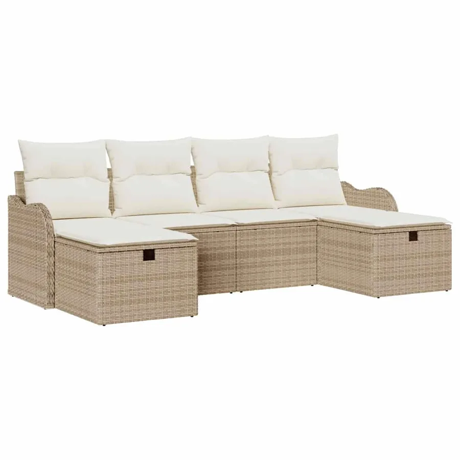 Ensemble de canapé de jardin 6 pcs Beige Poly rotin - 2