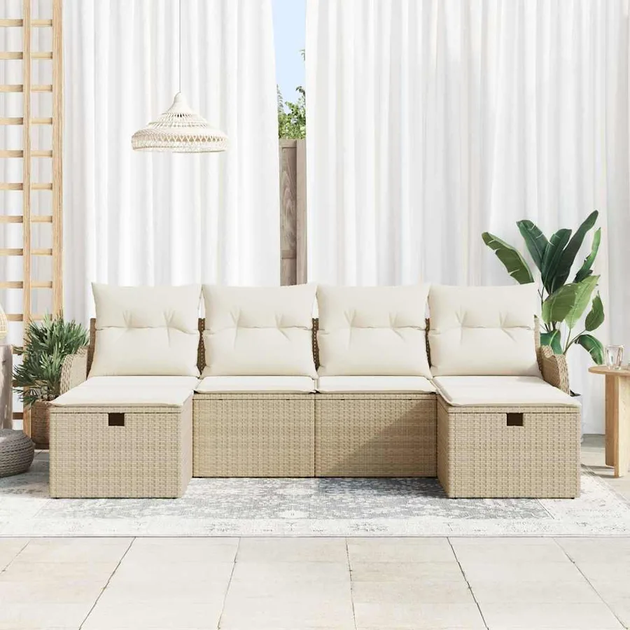 Ensemble de canapé de jardin 6 pcs Beige Poly rotin - 3