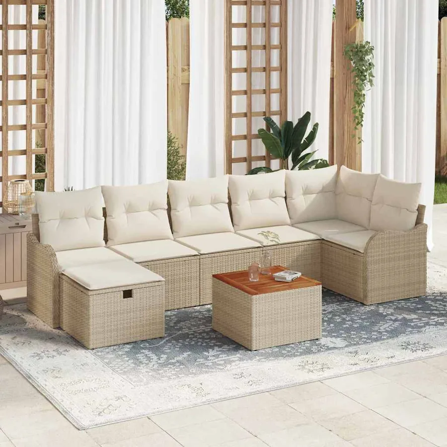 Ensemble de canapé de jardin 8 pcs Beige Poly rotin