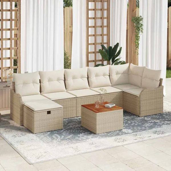 Ensemble de canapé de jardin 8 pcs Beige Poly rotin