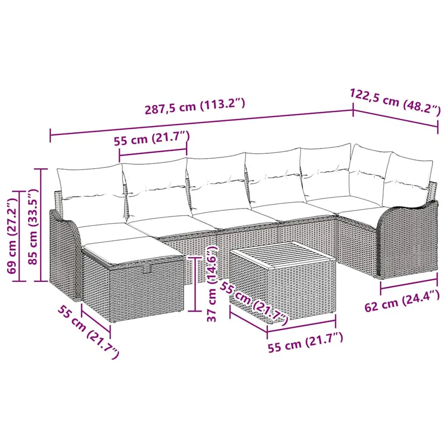 Ensemble de canapé de jardin 8 pcs Beige Poly rotin - 15