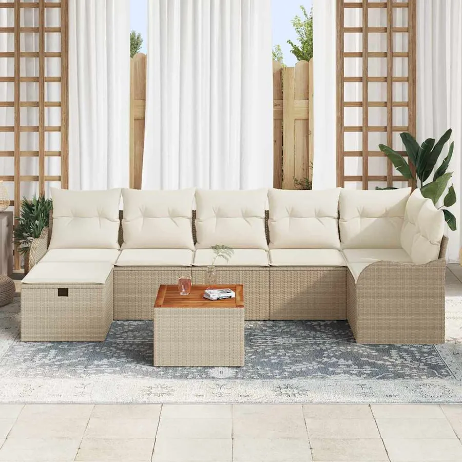 Ensemble de canapé de jardin 8 pcs Beige Poly rotin - 3