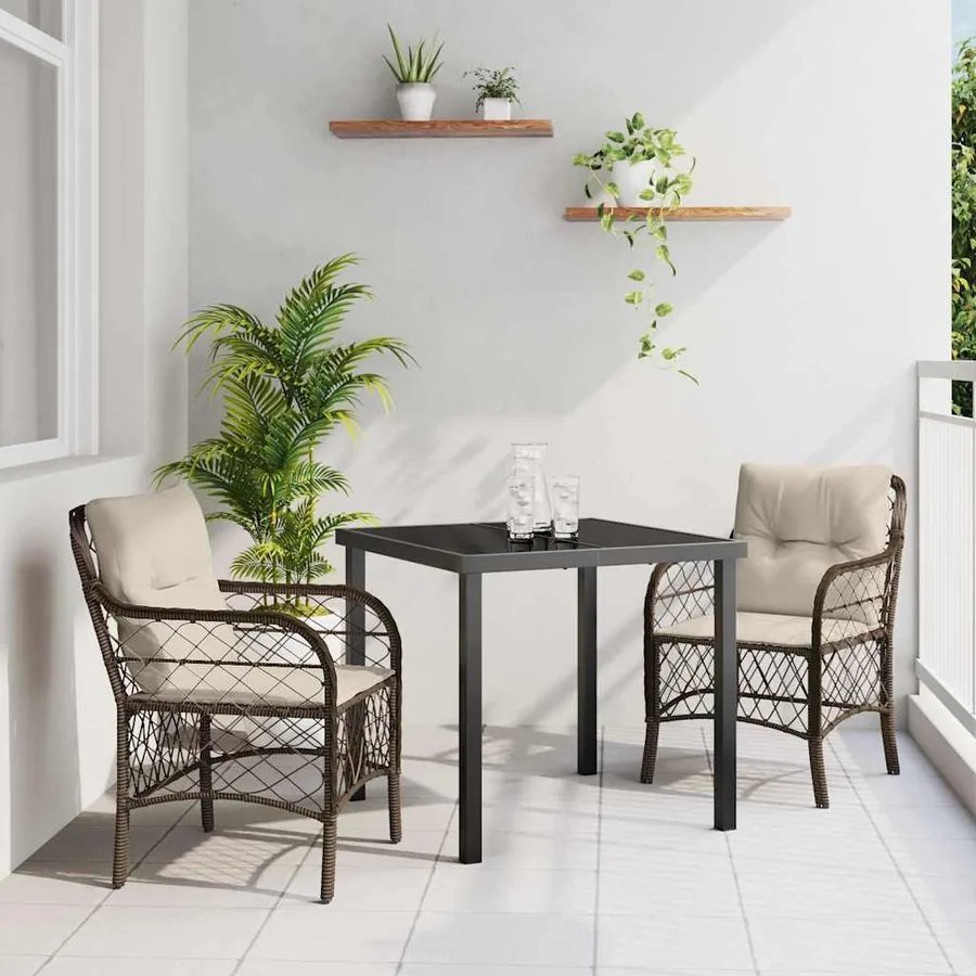 Ensemble de salle à manger pour jardin 3 pcs Marron polyrotin